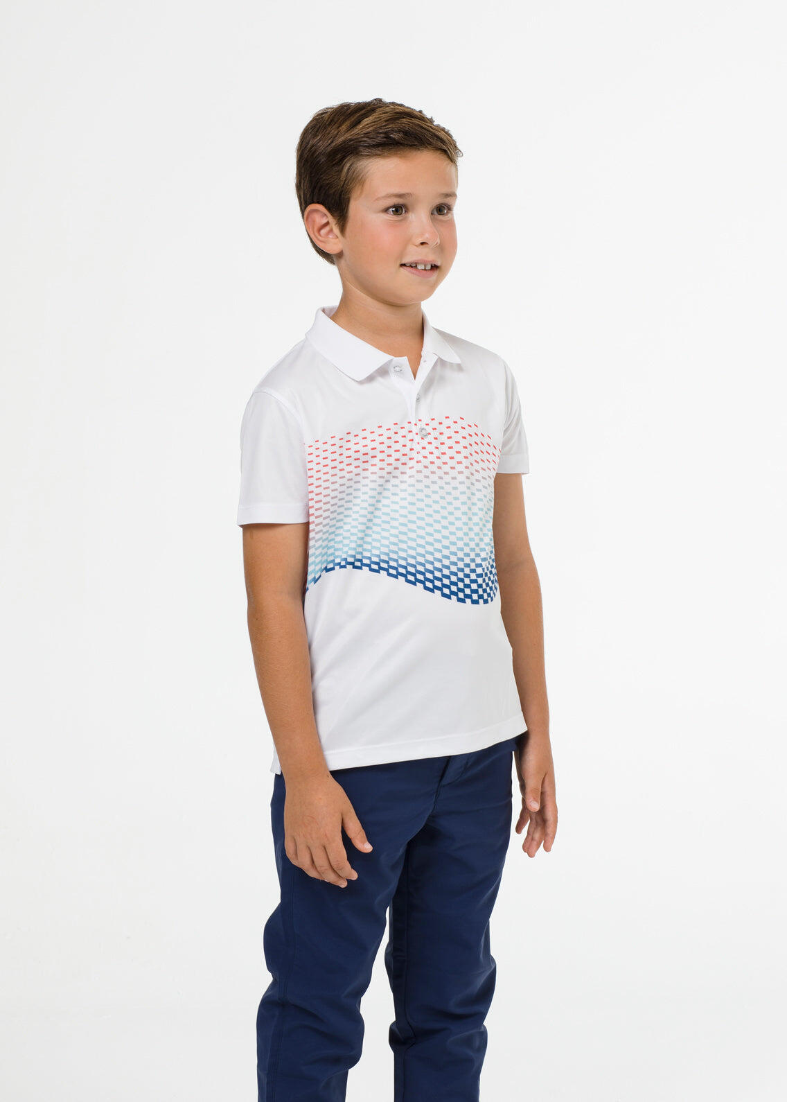 Witte golfpolo met geometrisch patroon voor jongens 2/4