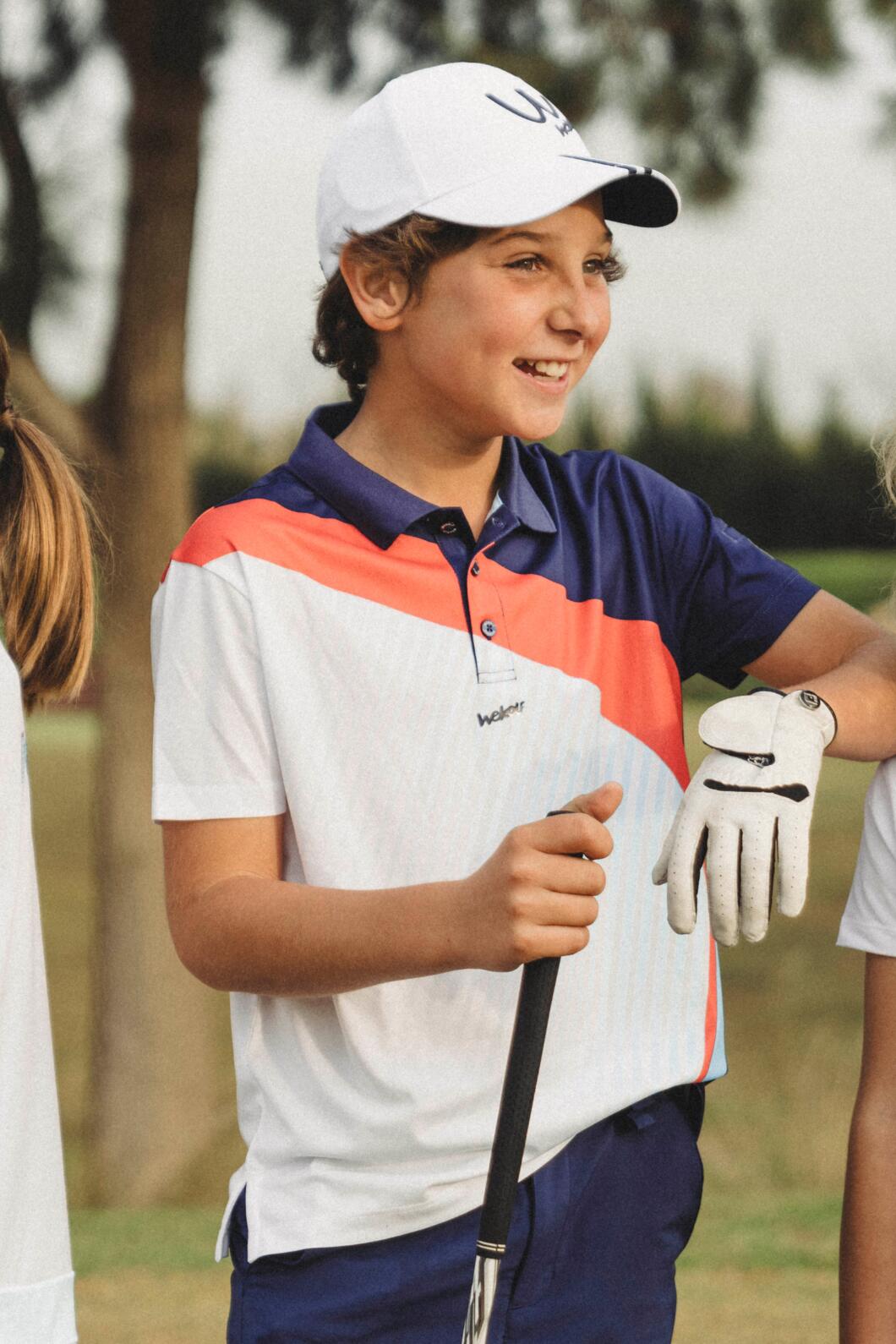 Polo da golf blu e corallo per bambino 5/5