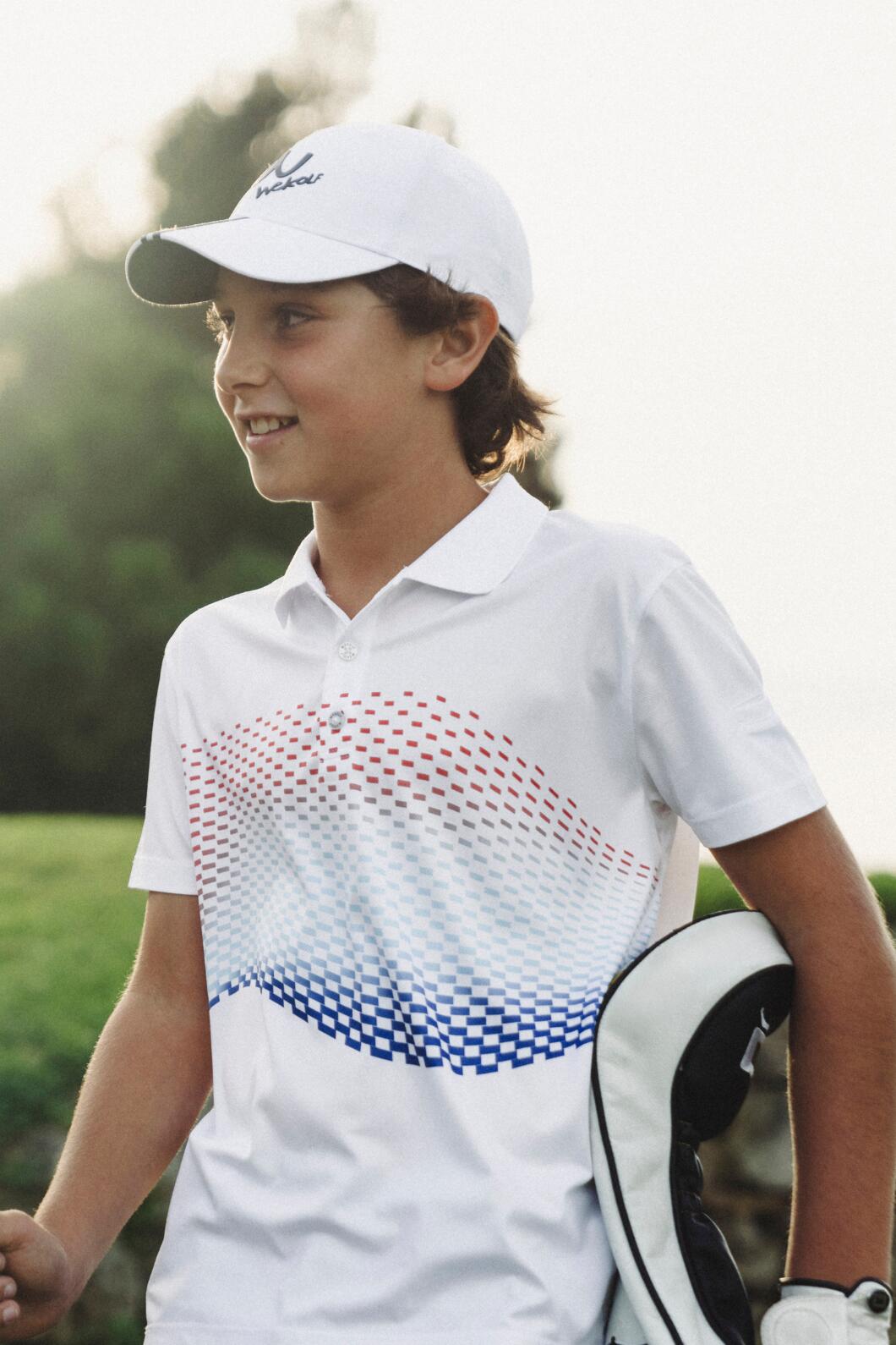 Witte golfpolo met geometrisch patroon voor jongens 4/4