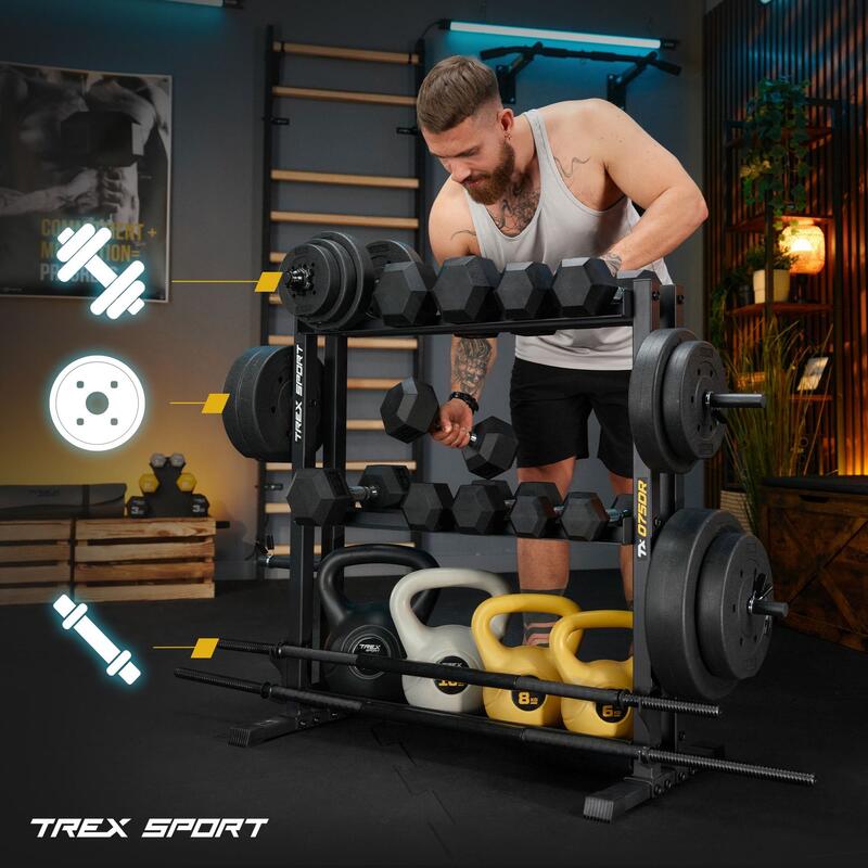 Suport gantere greutăți bare Trex Sport TX-075DR 3 rafturi 690kg