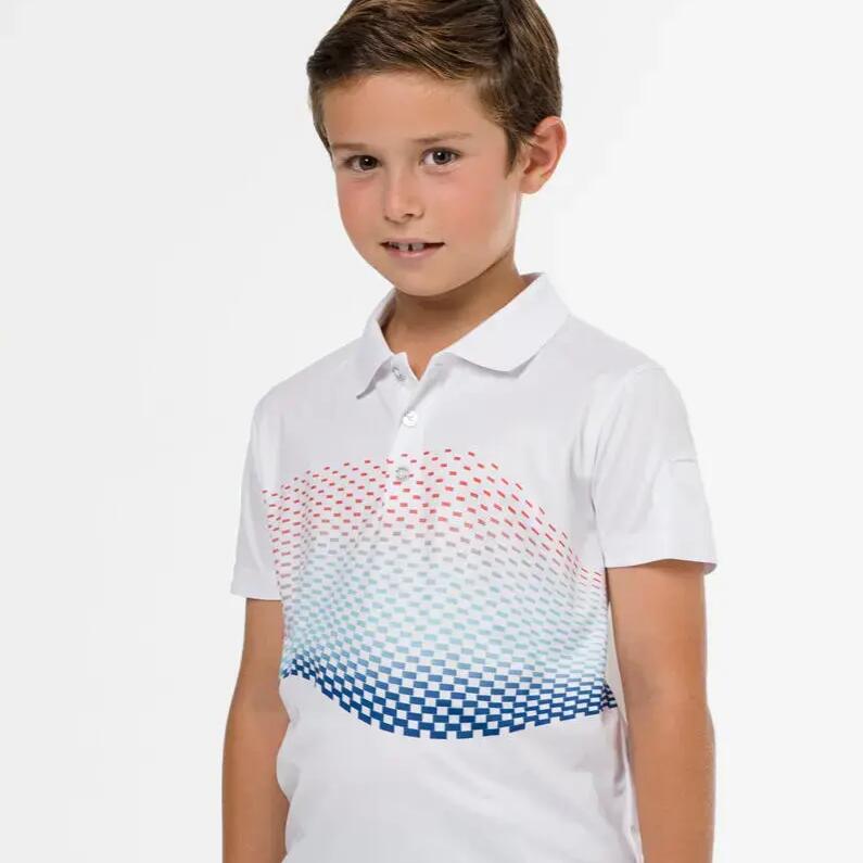 White golf polo shirt with geometric print for boys