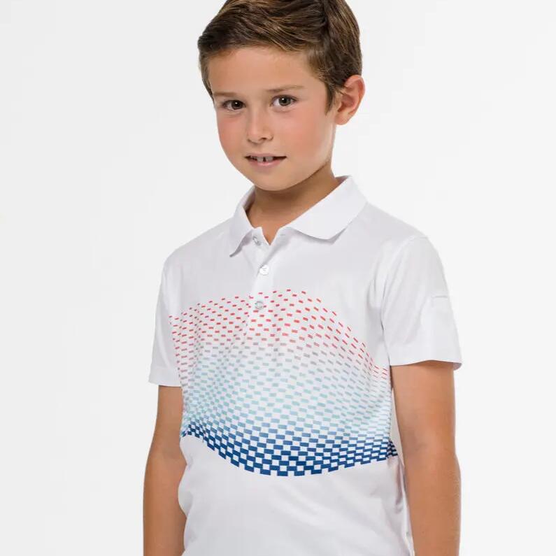 White golf polo shirt with geometric print for boys