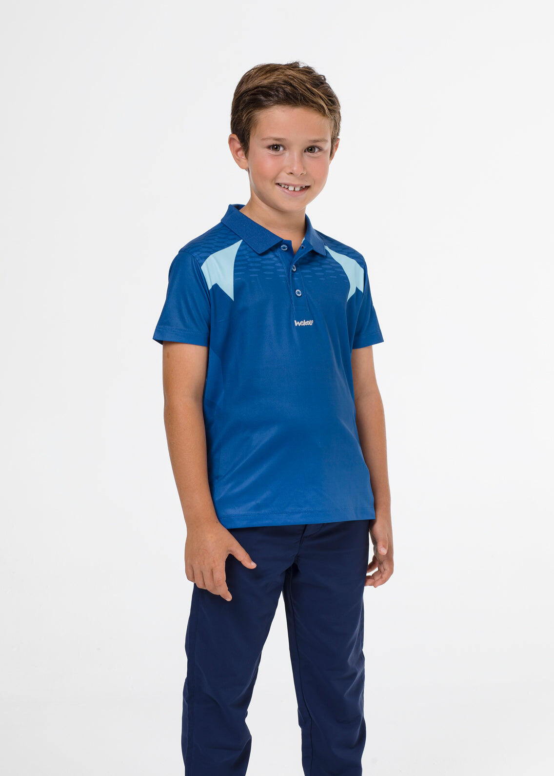 Blauwe golfpolo met lichtblauwe details voor jongens 3/5