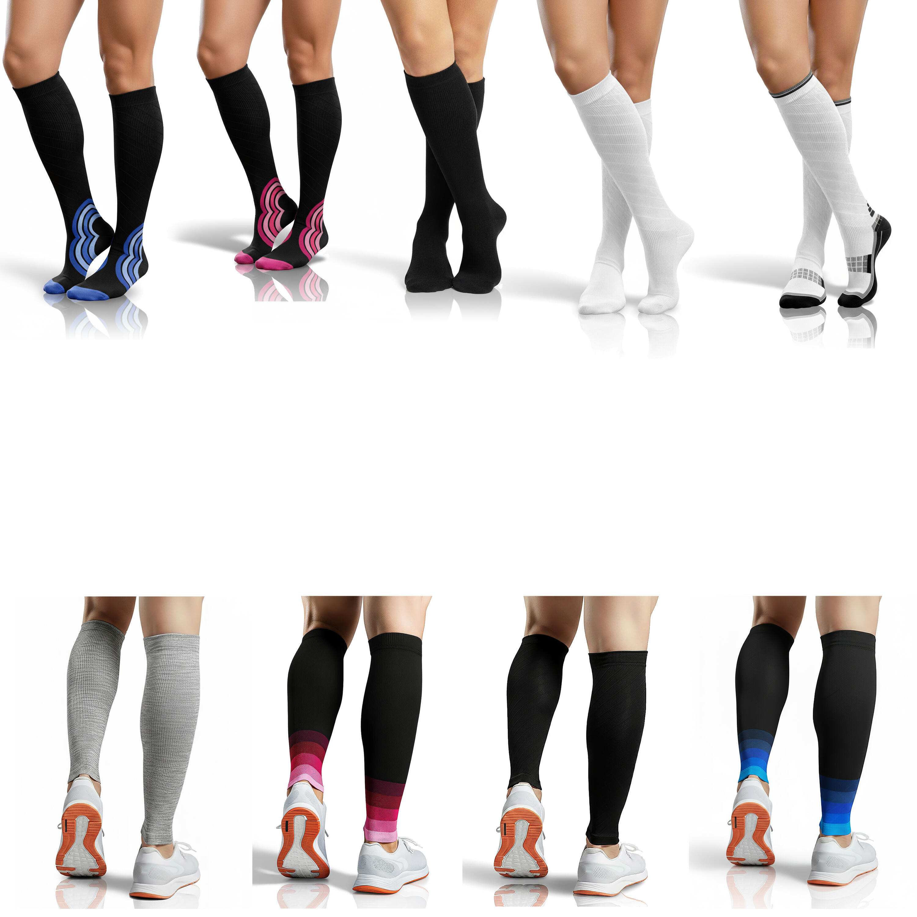 Chaussette de Compression Femme et Homme (20-30mmHg Classe 2) (Noir/Marine,L-XL) 7/9