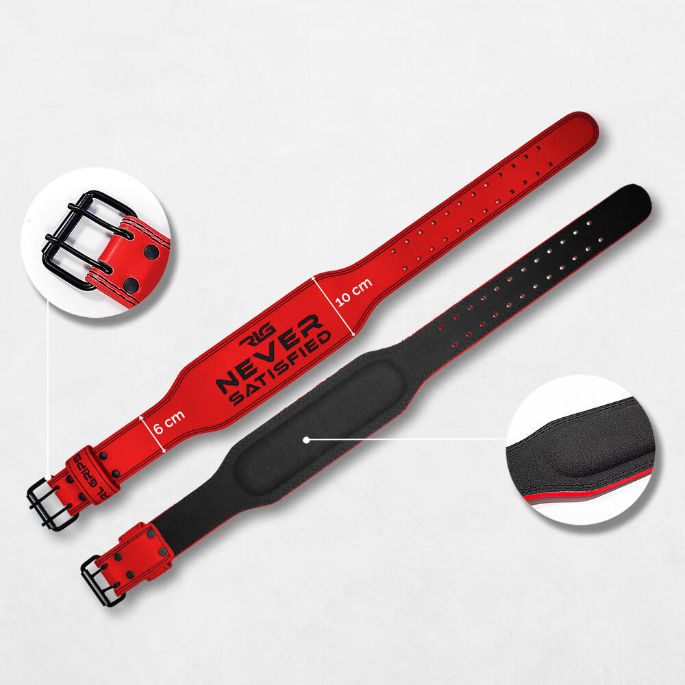 Cinto lombar de couro para treino em ginásio RL Grips Vermelho Tamanho S 5/7