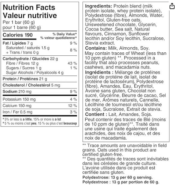 Barres protéinées - Quest Bar - Flocons d'Avoine Pépites de Chocolat Boite de 12 3/7