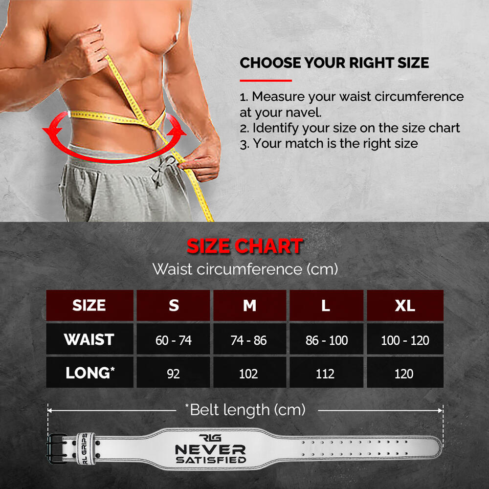 Cinturón Lumbar Cuero para Entrenamiento en Gimnasio RL Grips Blanco Talla S 4/7
