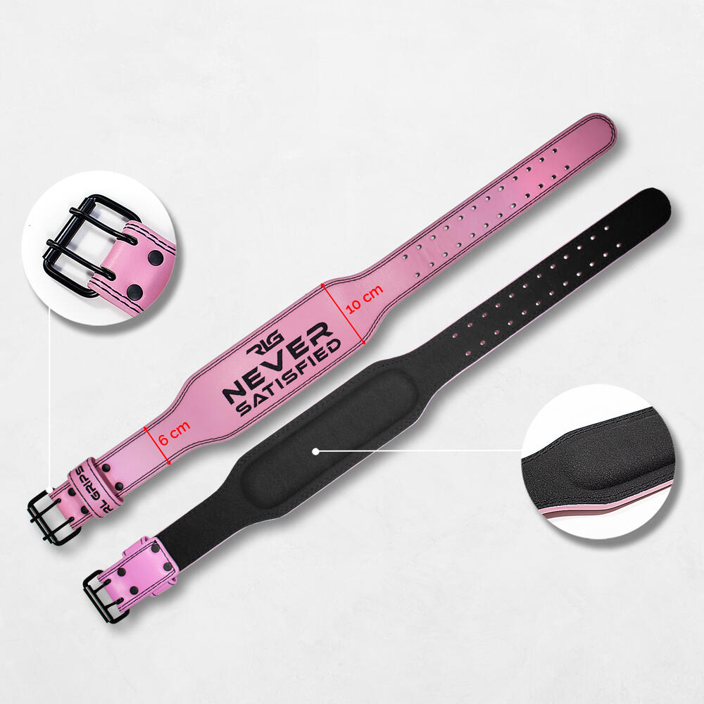 Cinto lombar de couro para treino em ginásio RL Grips Rosa Tamanho S 5/7