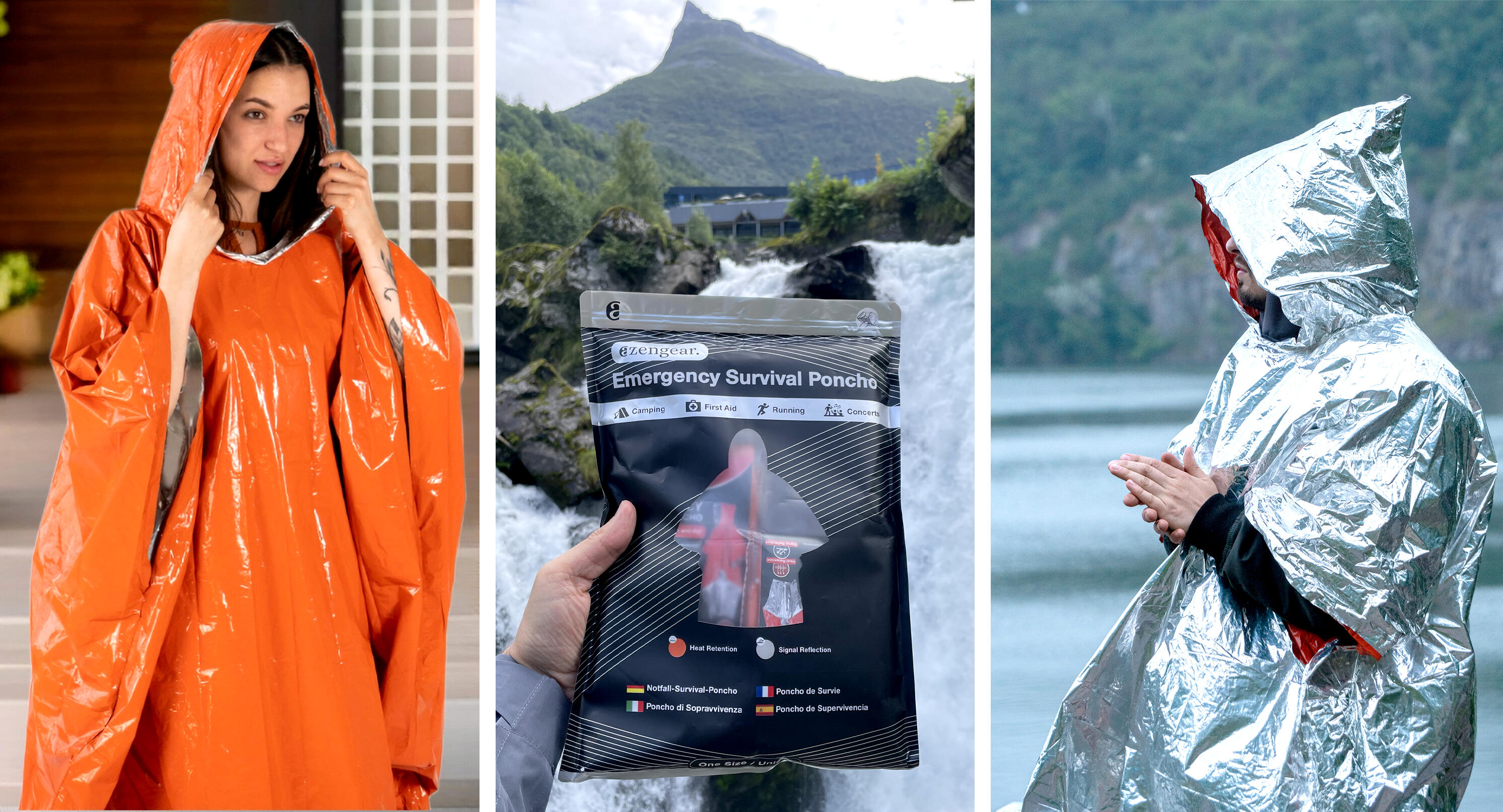 Poncho de Survie (Lot de 4) Couverture Thermique en Mylar, Imperméable 5/8