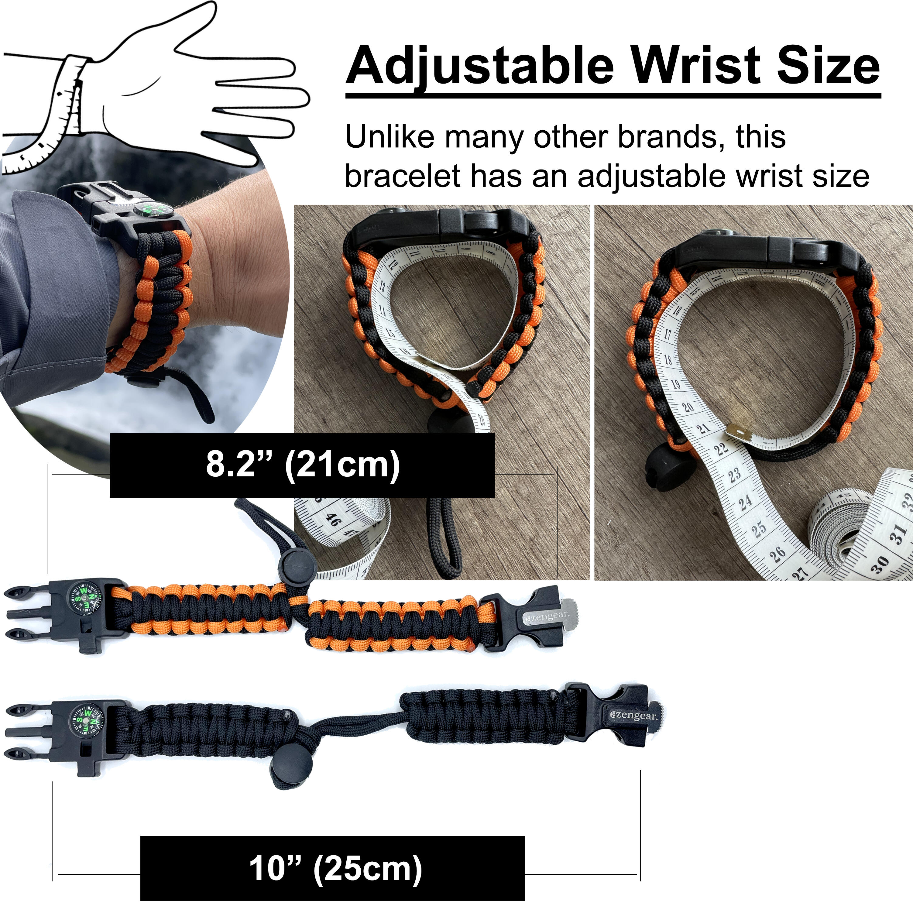 Bransoletka survivalowa paracord 5w1 – krzesiwo, gwizdek, kompas (para)
