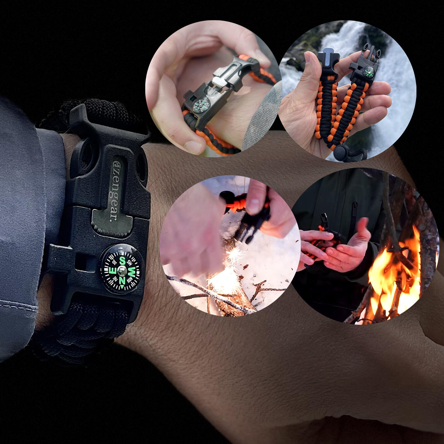 Paracord survival armband met vuurstarter, kompas, fluitje outdoor 4/9