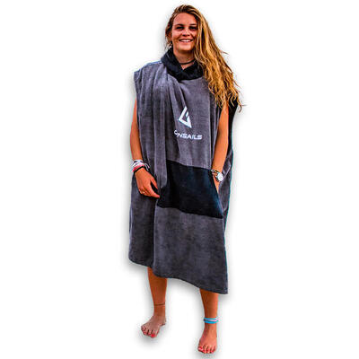 Surf Poncho für Kinder petrol mit Kapuze und Känguru Tasche