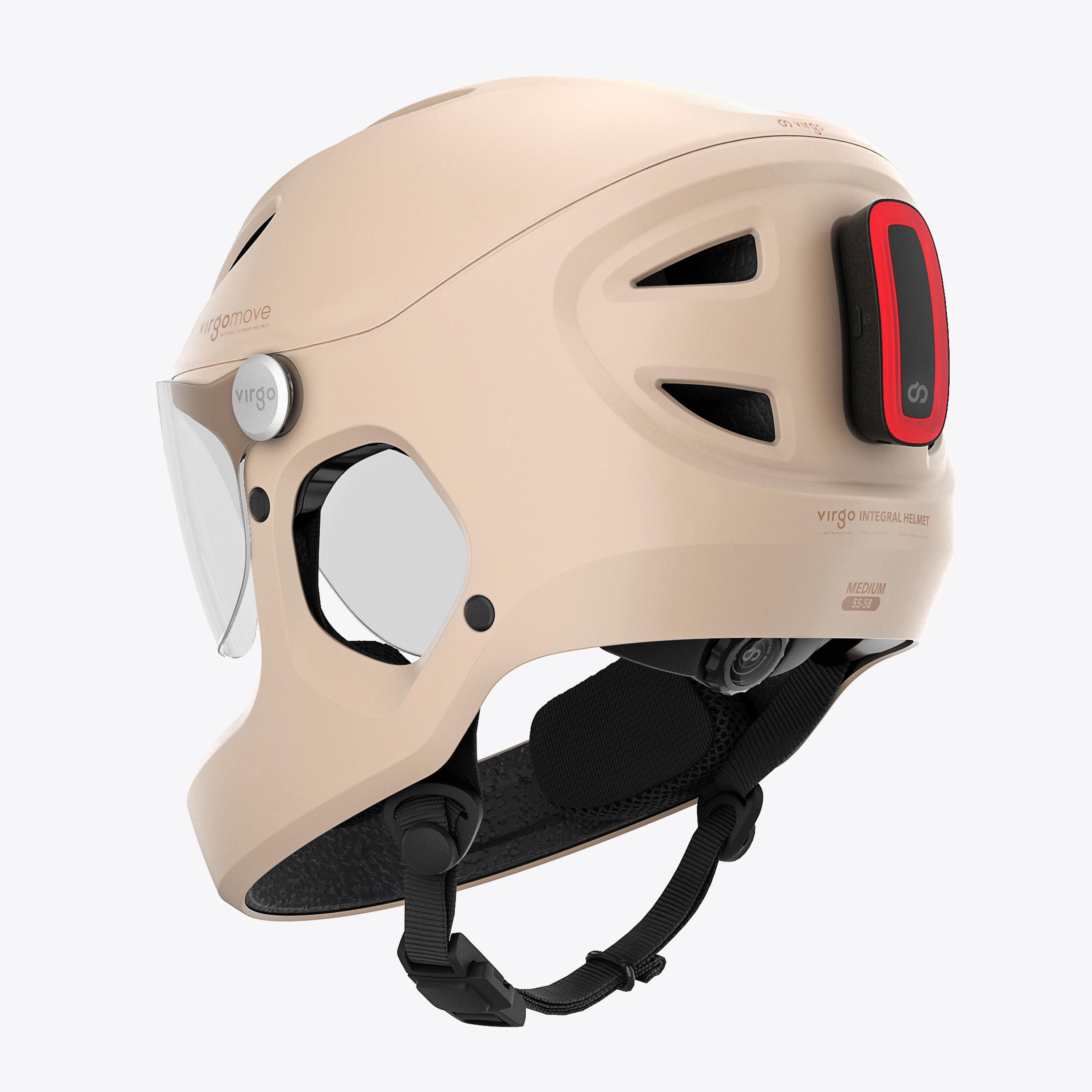 Virgo Integral Beige - Casque Intégral Urbain avec visière et phare arrière 2/9