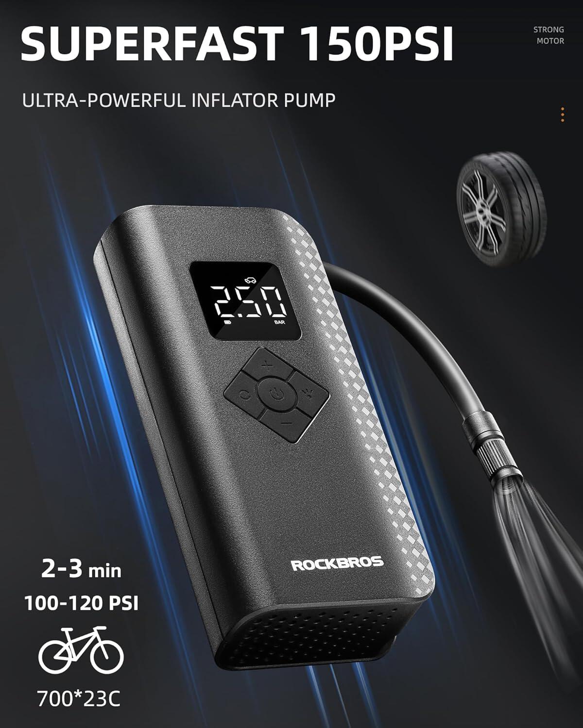 Inflador de neumáticos eléctrico ROCKBROS 150 PSI 2/8