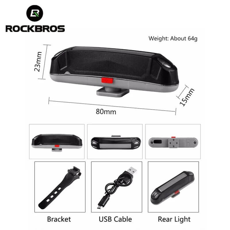 Tylnie światło rowerowe ROCKBROS ładowane przez USB i bezpieczeństwo. 2/5