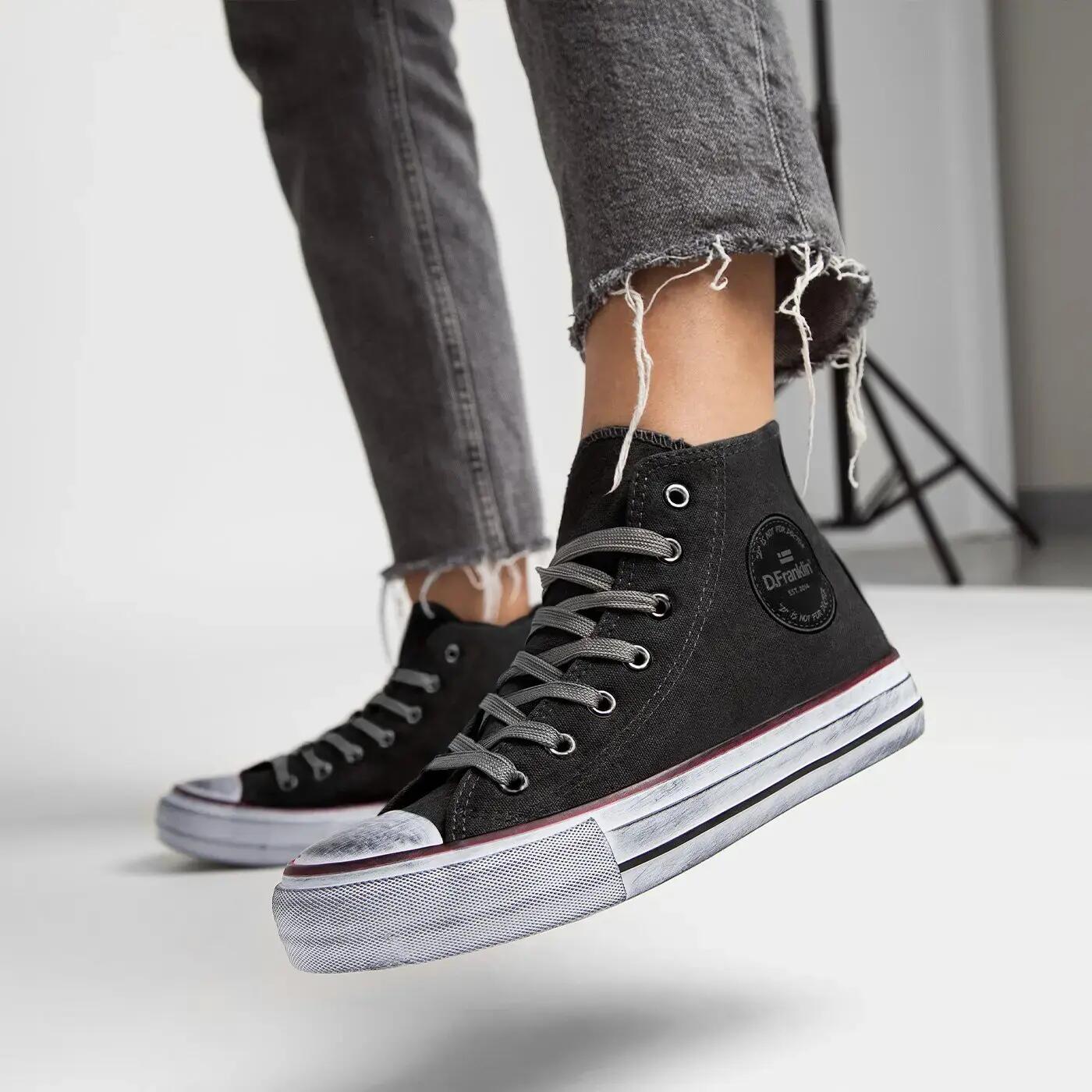 Tenisi femei D.Franklin One Way Canvas Hi Negru 36 3/6