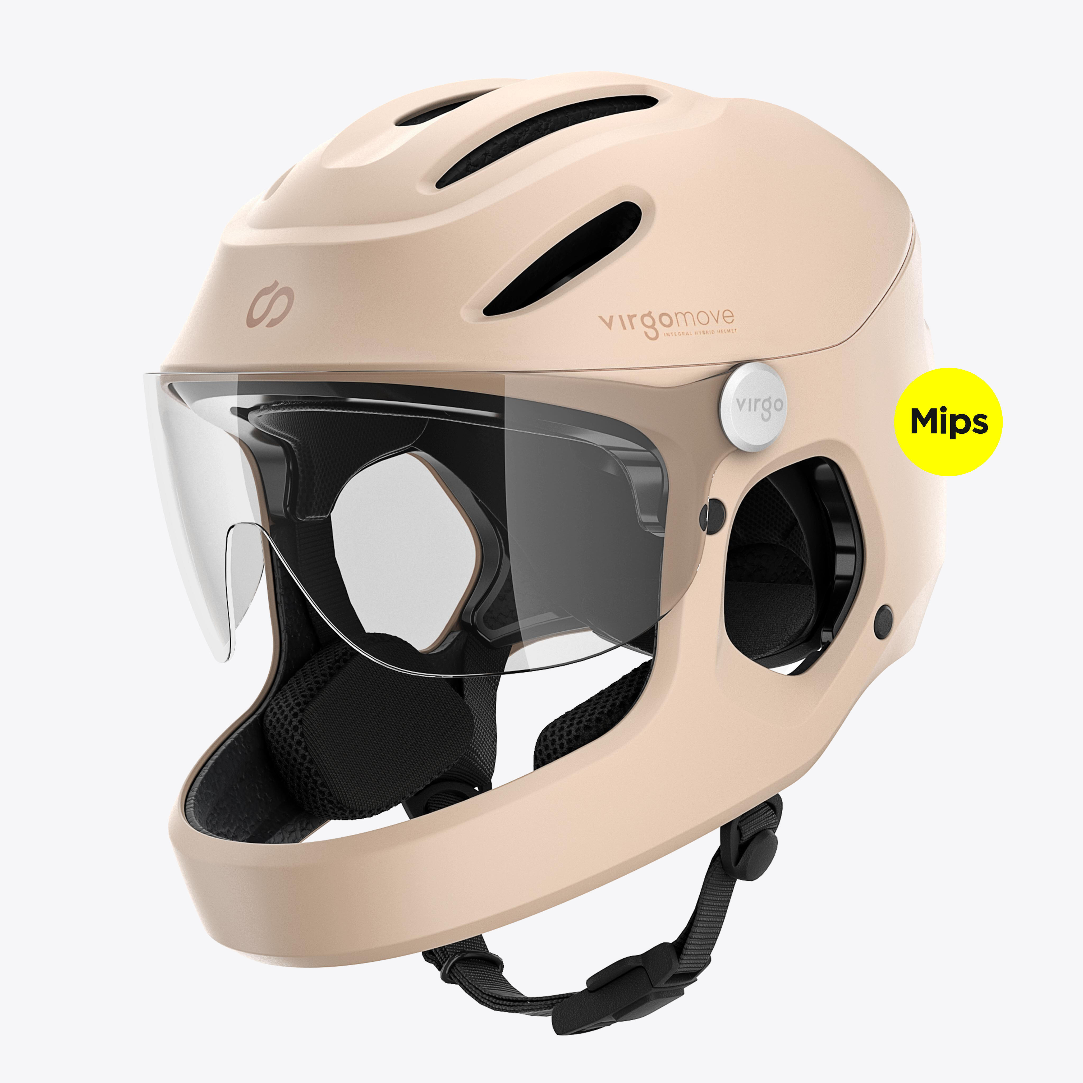Virgomove - Virgo Integral Mips Beige - Casque Intégral Urbain Avec Visière Et Phare Arrière - Casque - Beige - 40 M - Decathlon