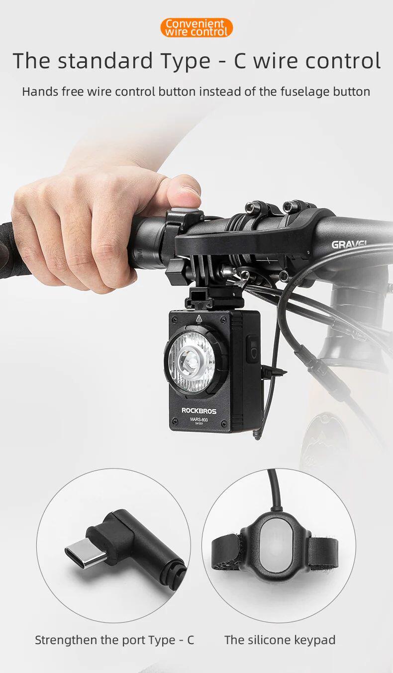 Farol de bicicleta ROCKBROS 800 lúmens, IPX6 3/7