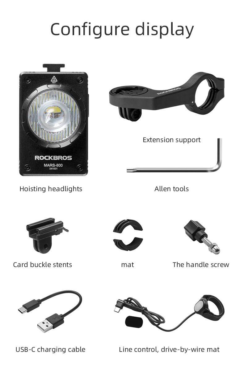 Farol de bicicleta ROCKBROS 800 lúmens, IPX6 2/7