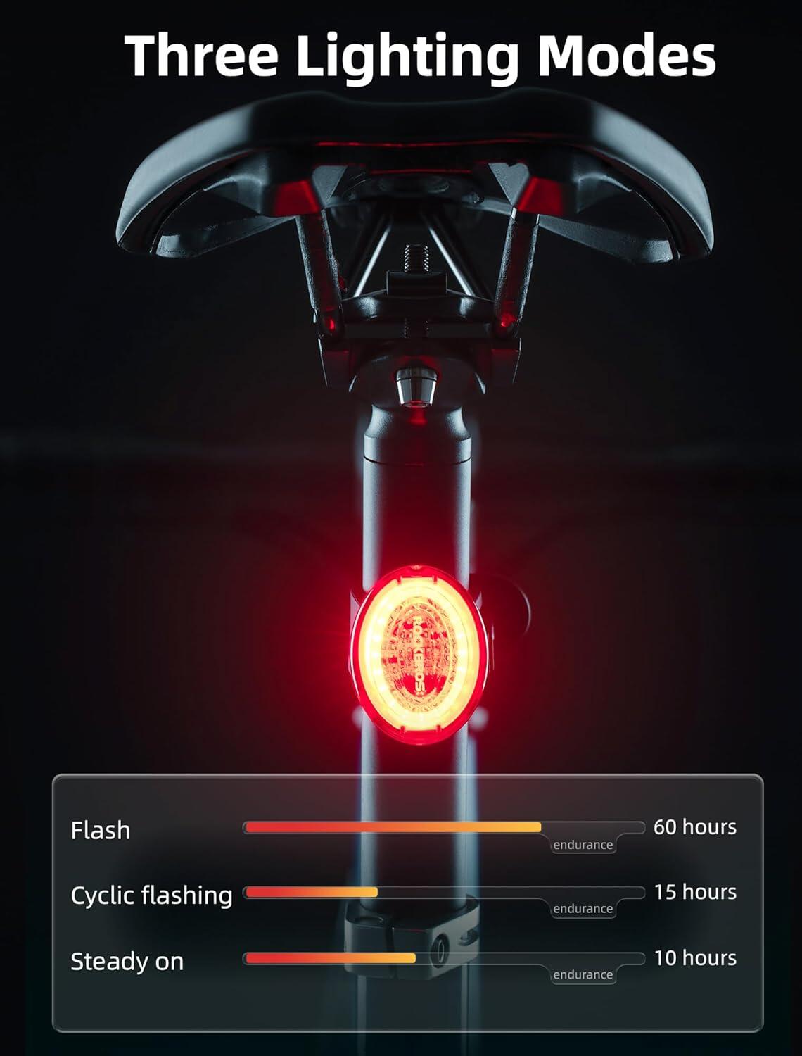 Tylnie światło rowerowe Smart z automatycznym hamowaniem IPX7 i magnesem 6/7