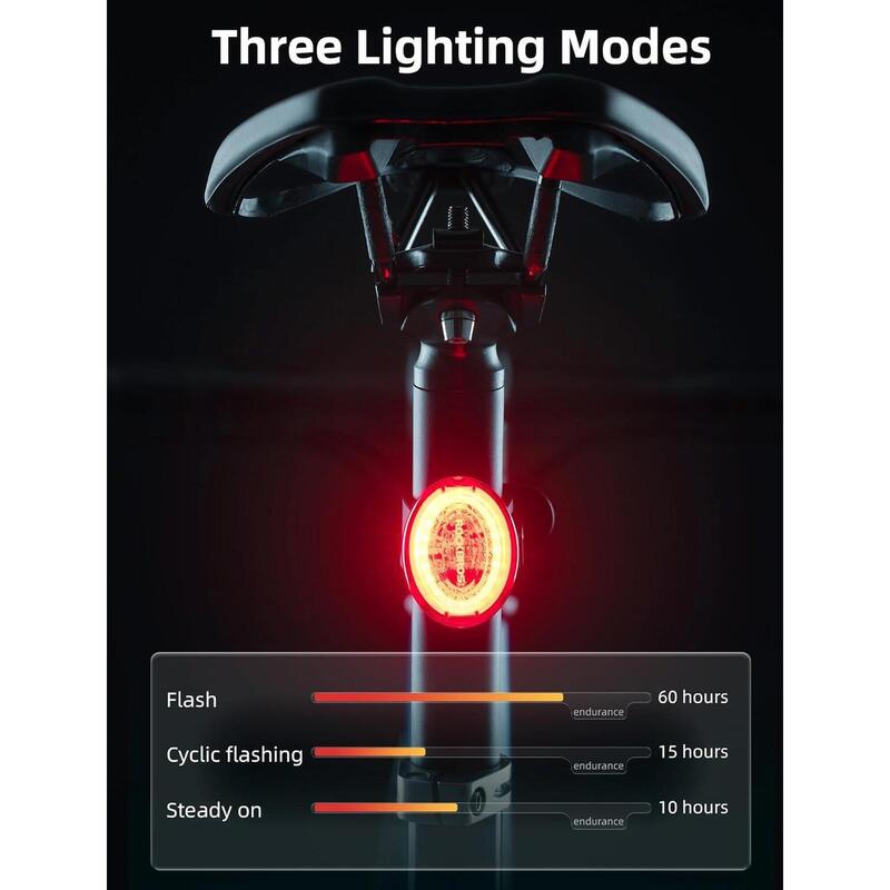 Lumină spată inteligentă pentru bicicletă Frânare automată IPX7 și magnetică