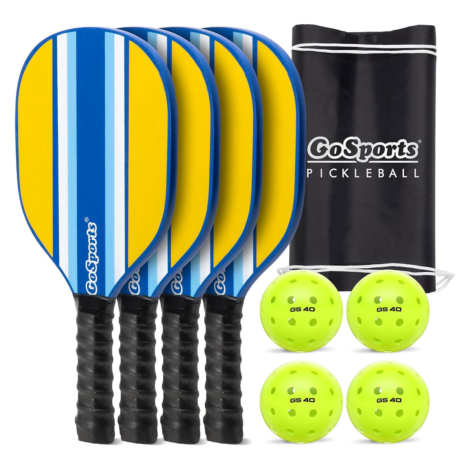 Premium Starter PickleBall Set with 4 Paddles, 4 Regulation Pickleballs and Carr