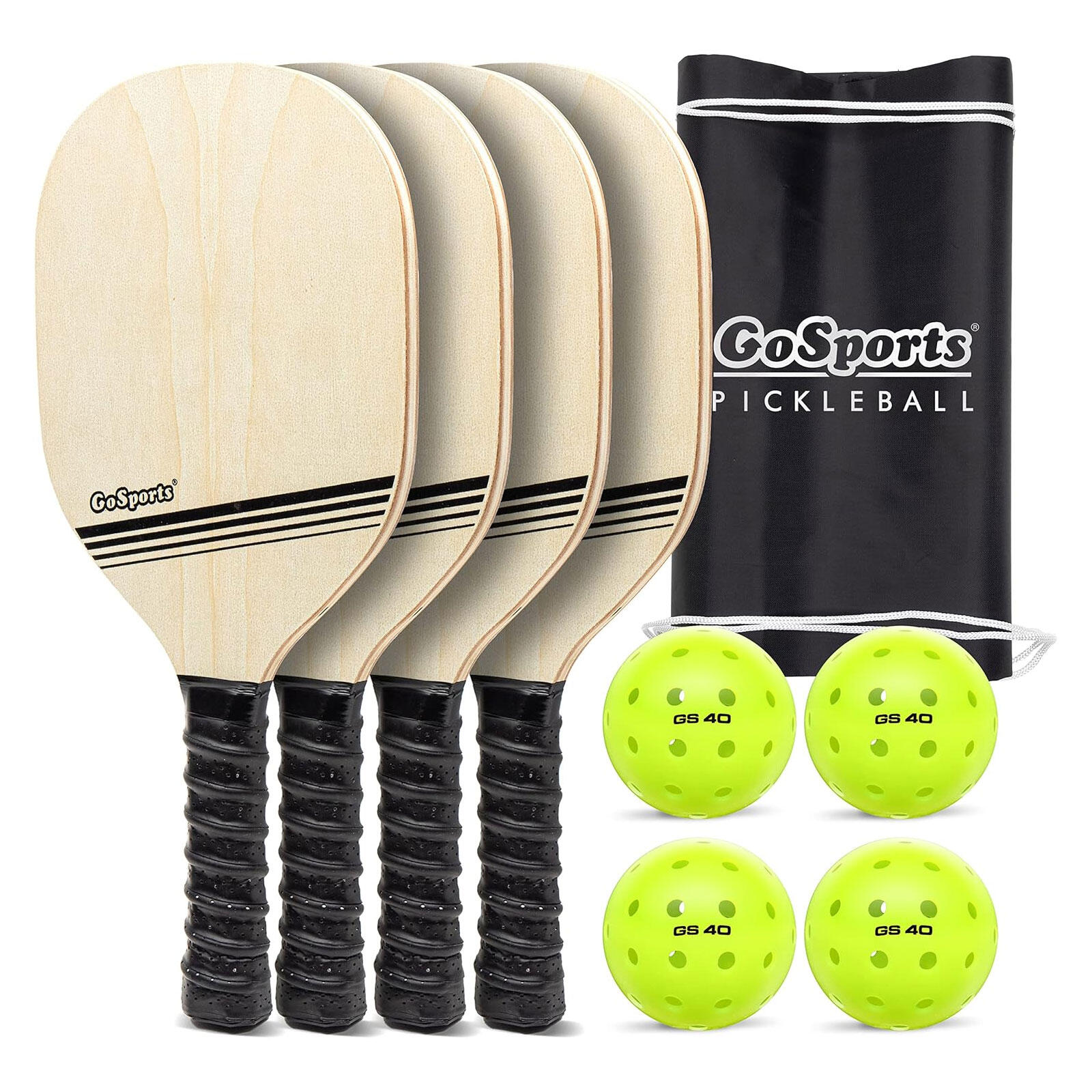 Premium Starter PickleBall Set with 4 Paddles, 4 Regulation Pickleballs and Carr