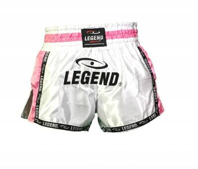 Kickboks broekje meisjes/dames wit-roze satijn
