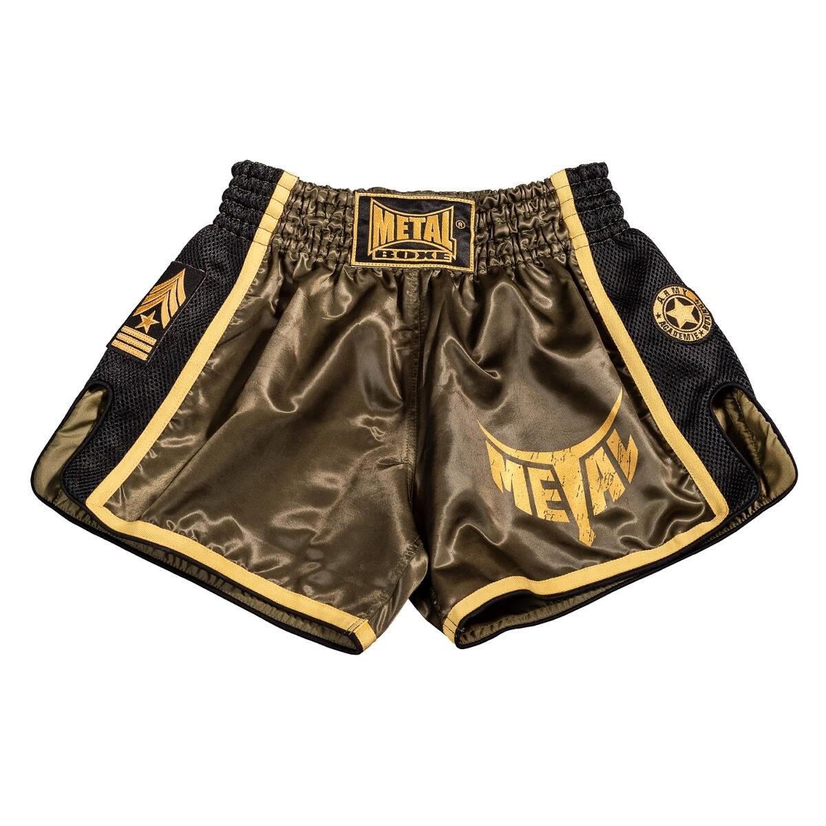 Metal Boxe Calções Thai Kick Military Preto Verde Amarelo da Decathlon