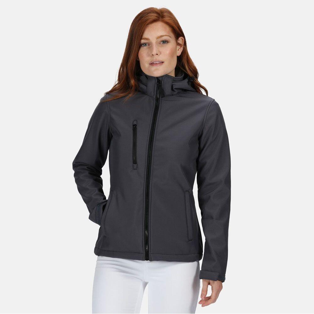 Womens/Ladies Venturer Hooded Soft Shell Jacket (Seal Grey/Black) 3/5