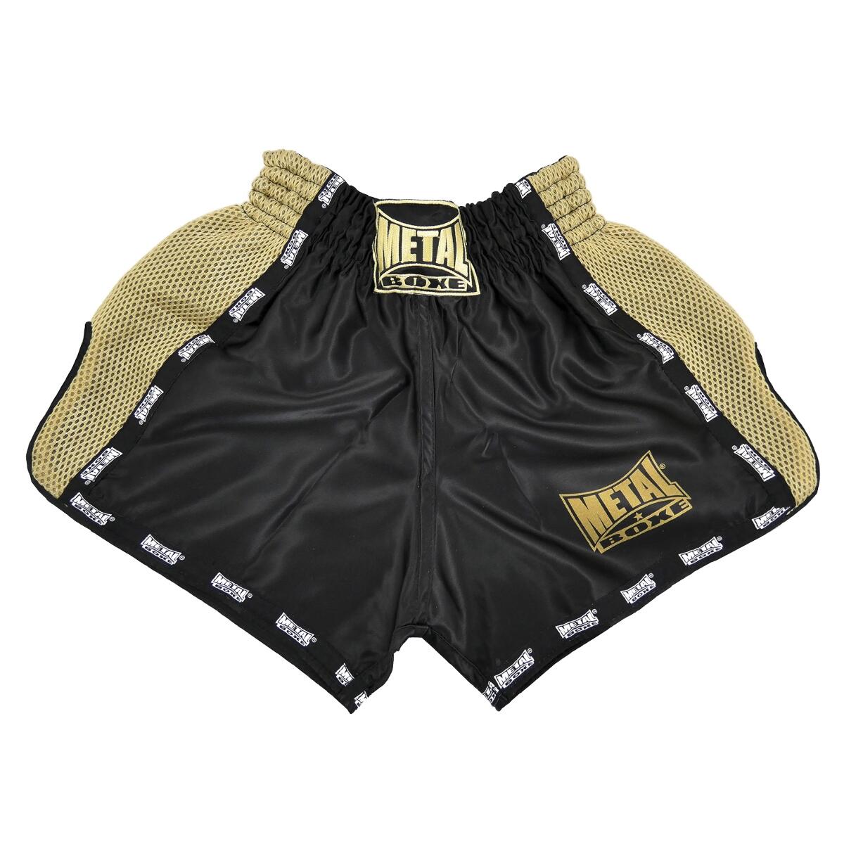 METAL BOXE Muay Thai Shorts — Black/Dark Sand, Mid-Thigh