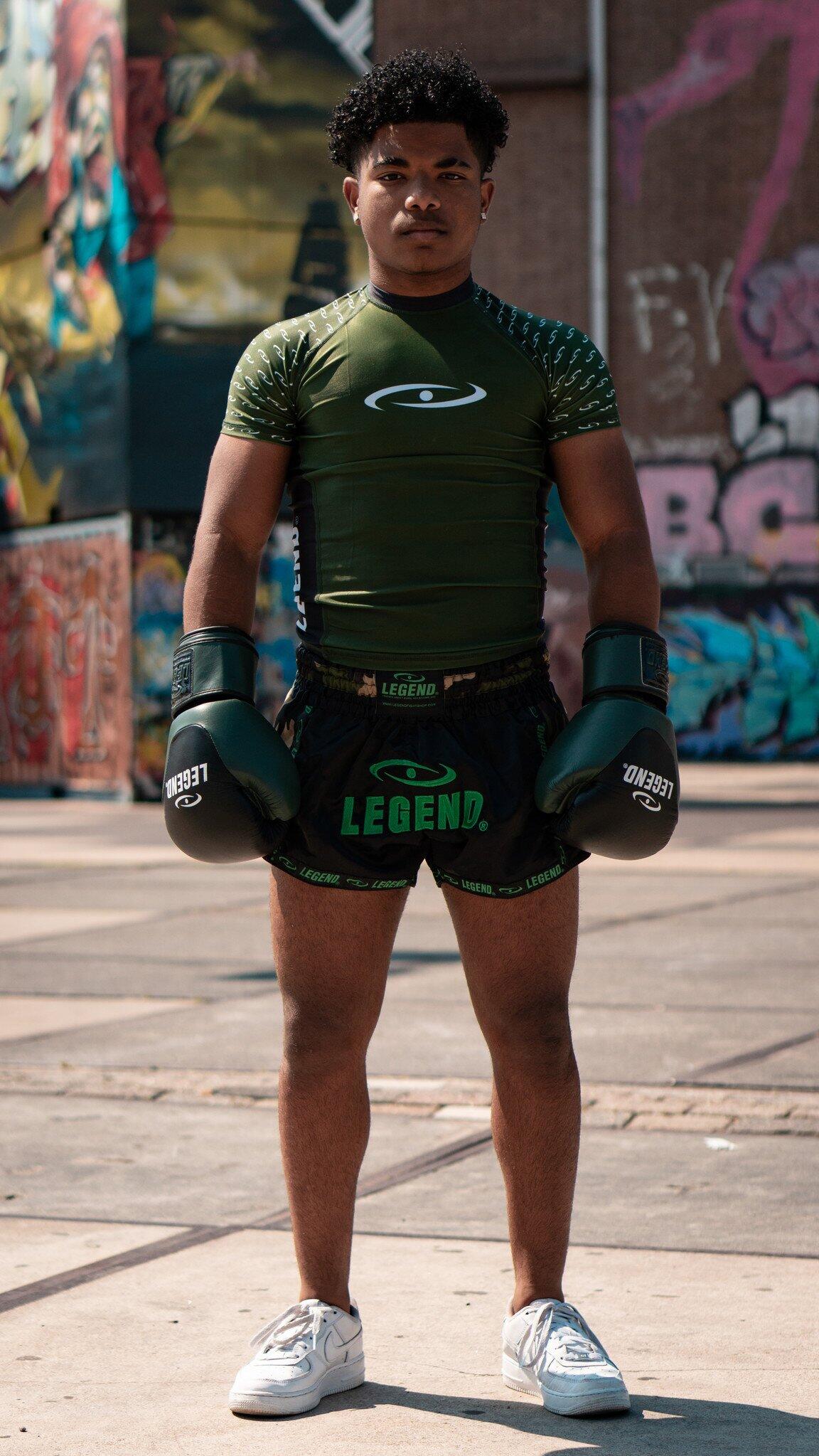 Kickboks Broekje Kids/Volwassenen Camo Army Satijn 4/5