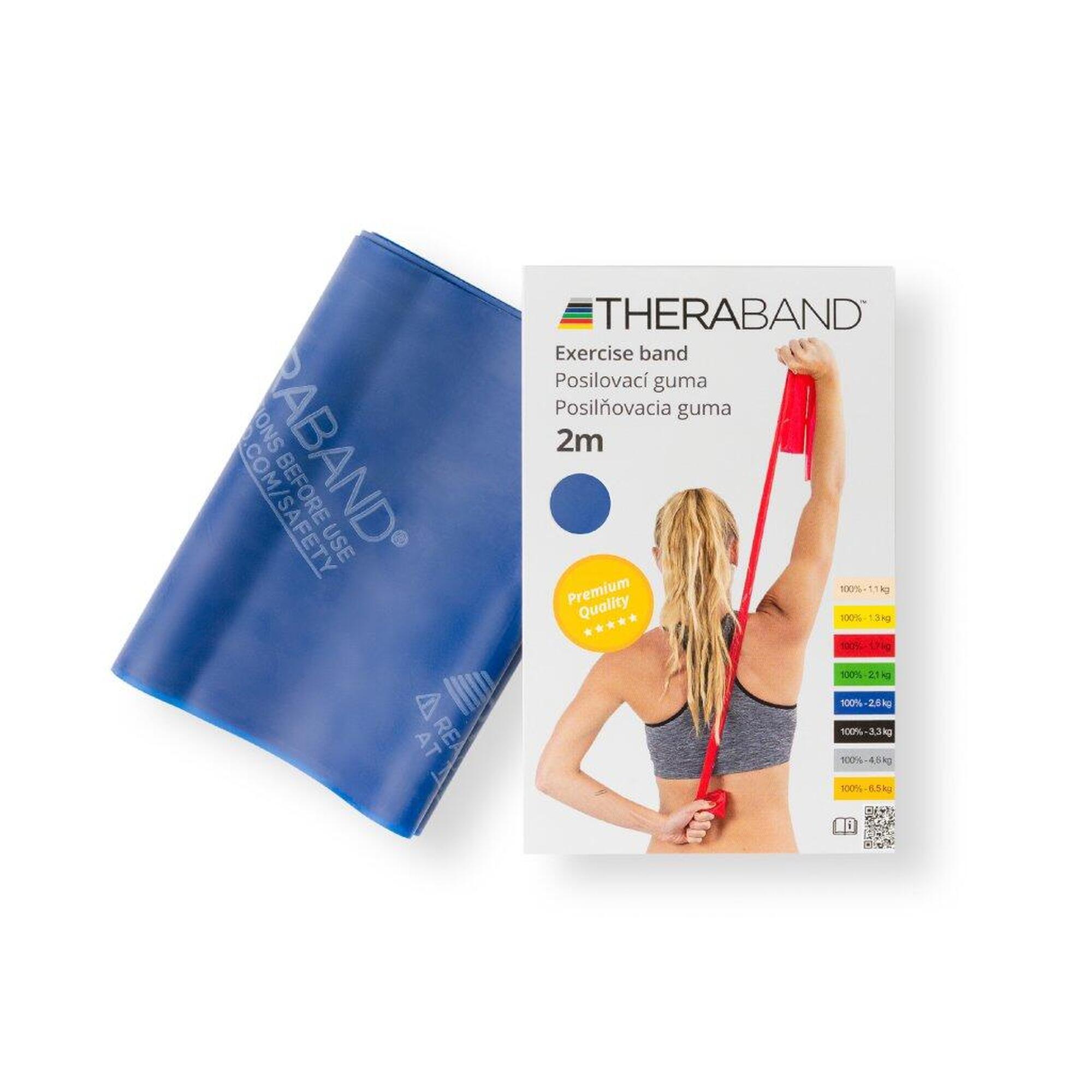 THERABAND Posilovací guma modrá s extra silným odporem.