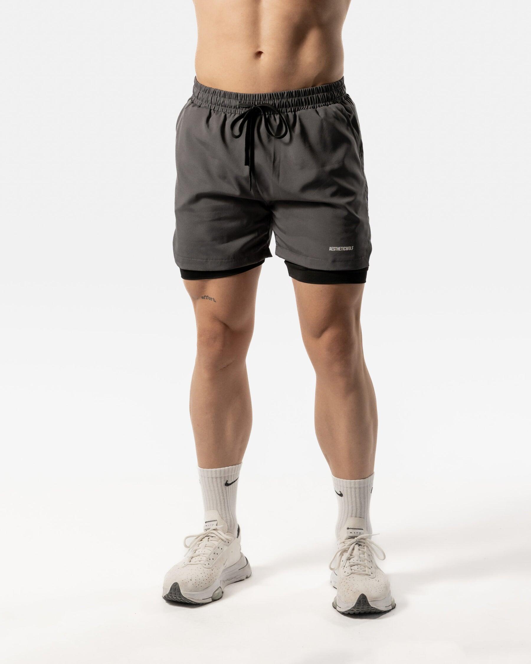 Short 2 en 1 pour hommes - Fitness Cardio ou Running - Gris carbone 3/6