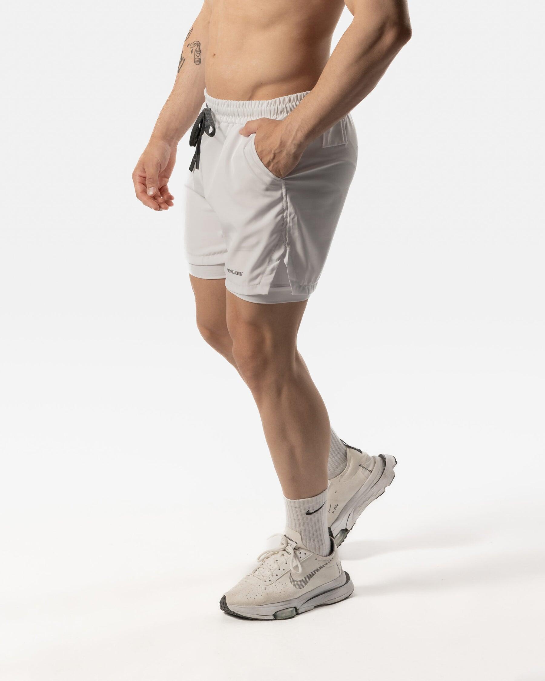 Short 2 en 1 pour hommes - Fitness Cardio ou Running - Blanc 3/6