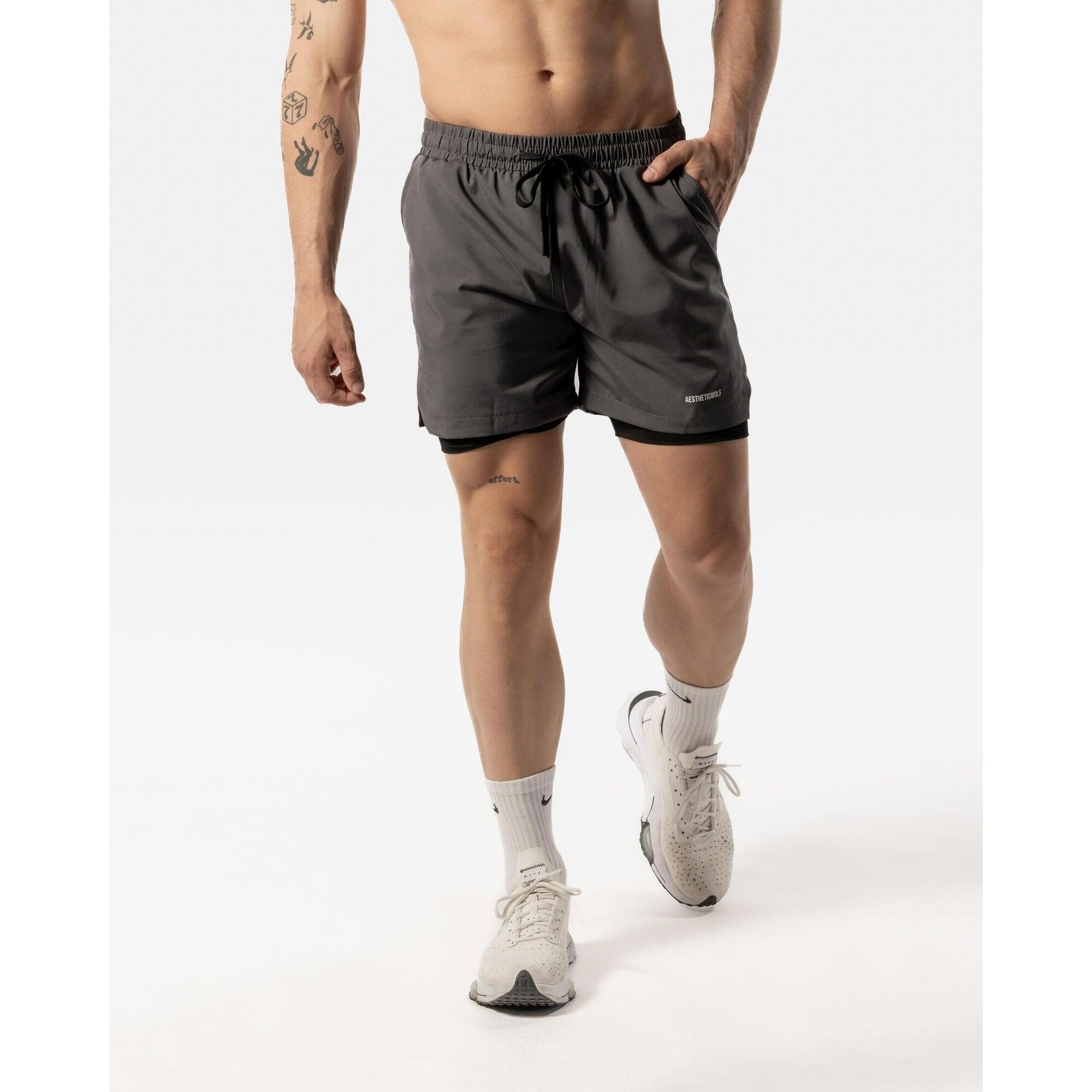 Aesthetic Wolf - Short 2 En 1 Pour Hommes - Fitness Cardio Ou Running - Gris Carbone - Short - Gris - 40 M - Decathlon