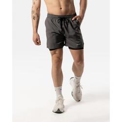 Short 2 en 1 pour hommes - Fitness Cardio ou Running - Gris carbone