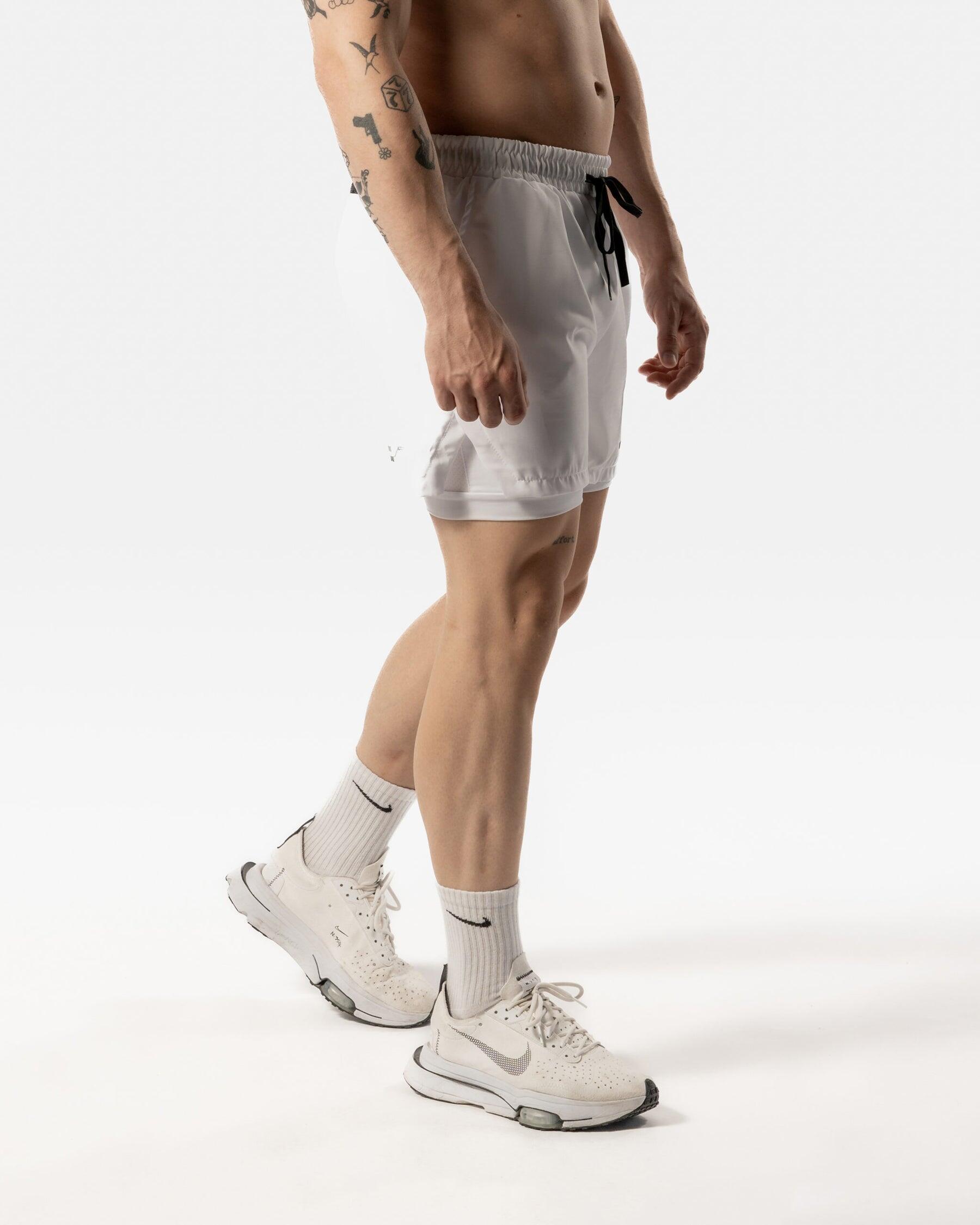 Short 2 en 1 pour hommes - Fitness Cardio ou Running - Blanc 5/6