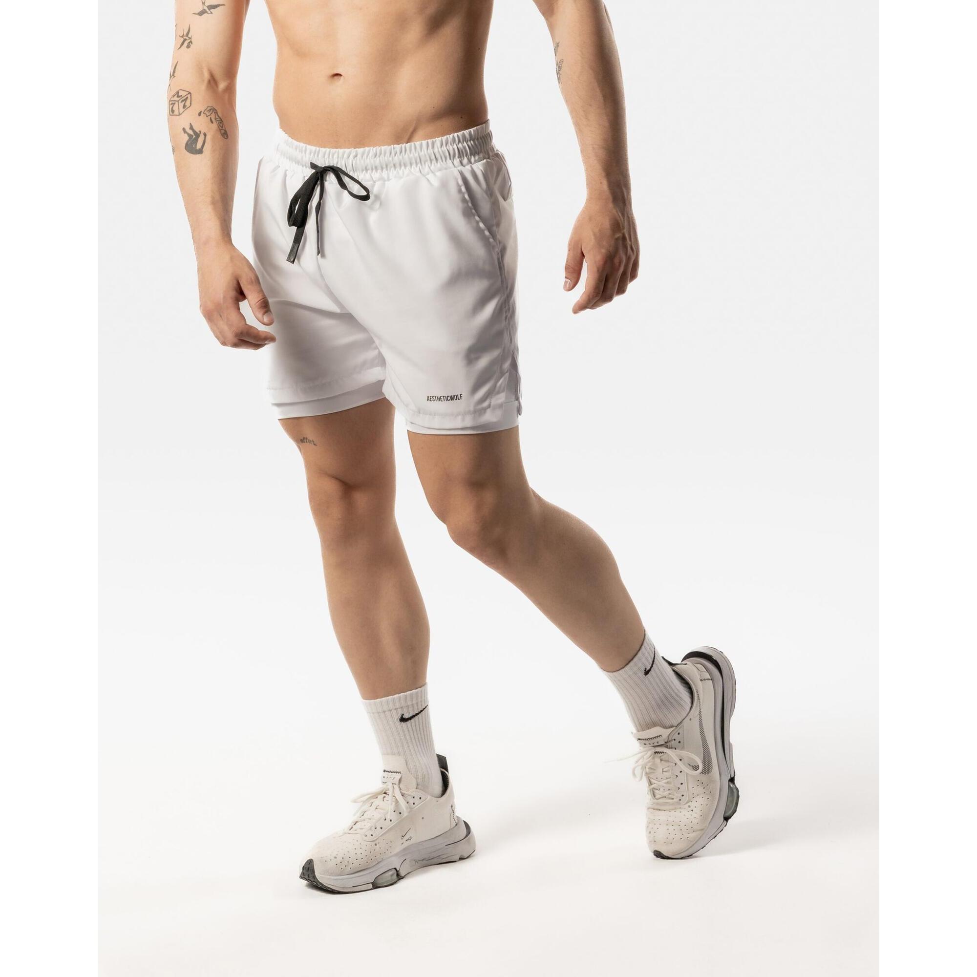 Aesthetic Wolf - Short 2 En 1 Pour Hommes - Fitness Cardio Ou Running - Blanc - Short - Blanc - 48 Xl - Decathlon