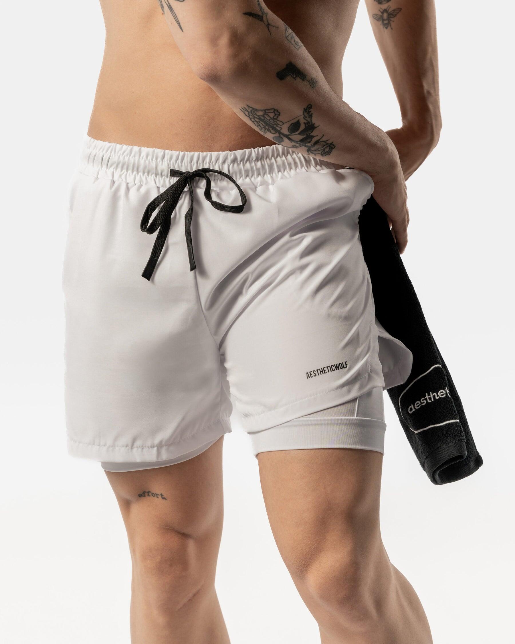 Short 2 en 1 pour hommes - Fitness Cardio ou Running - Blanc 6/6