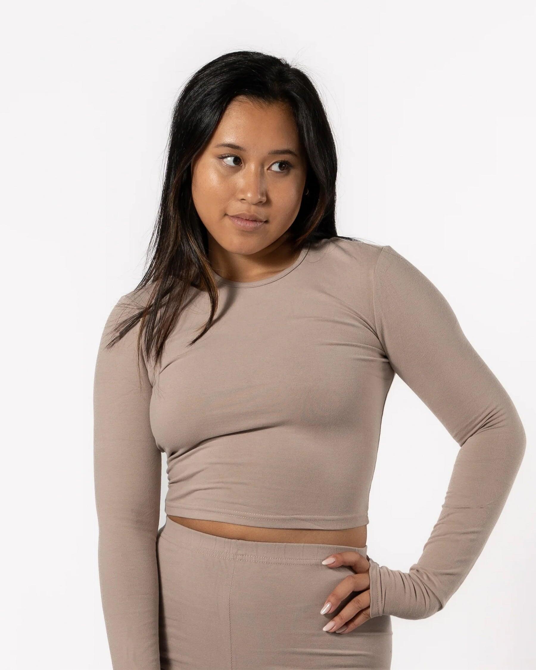 Crop Top a Maniche Lunghe 'Body' - Aesthetic Wolf - Fitness - Beige 4/4