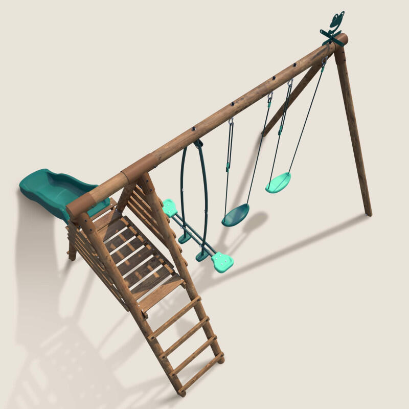 Portique en bois rond 3 agrès avec face à face et toboggan VIOLETTE 5/5