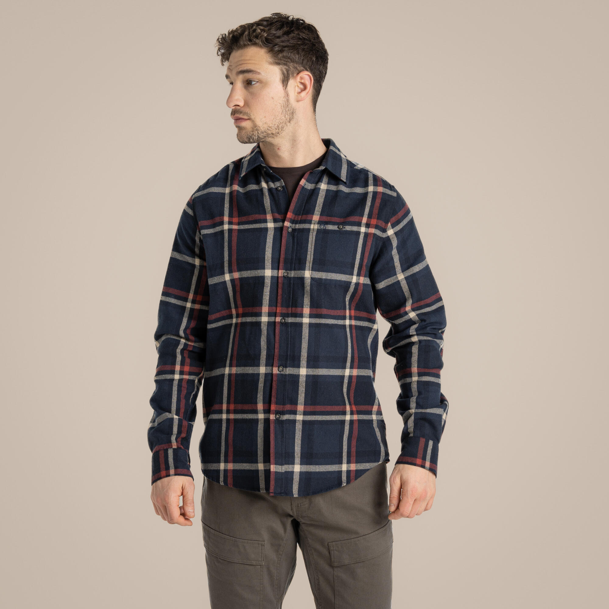 Chemise à carreaux pour homme, manches longues, coupe régulière 1/7