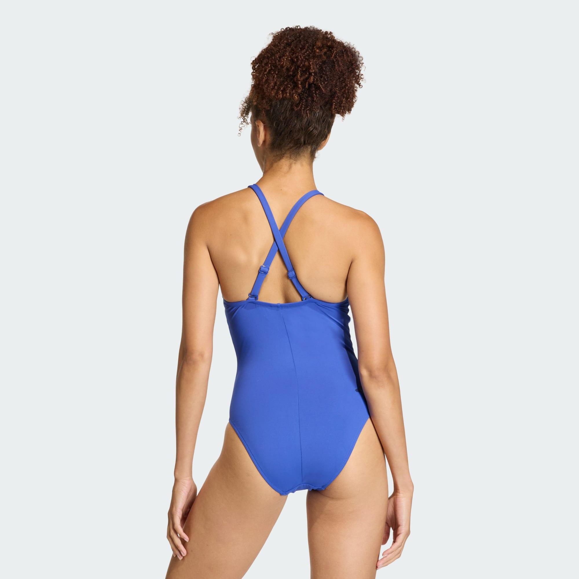 MAILLOT DE BAIN TOUCHER PEAU DE PÊCHE BRETELLES 2 SENS COL MONTANT 3 BANDES 3/5