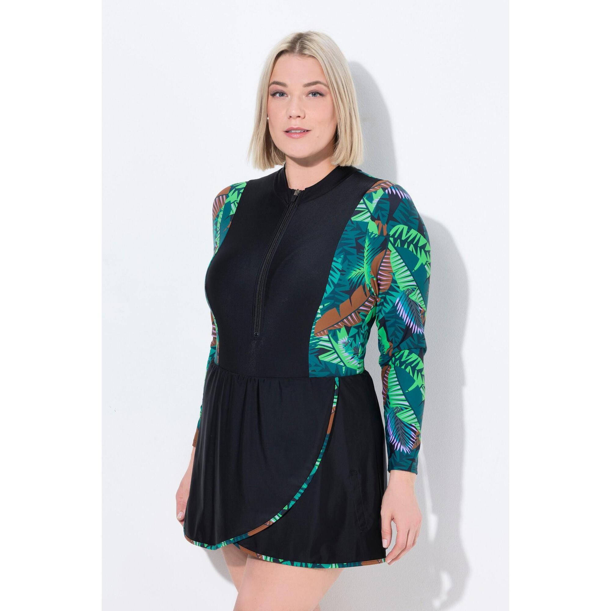 Ulla Popken - Femme Robe De Bain À Bonnets Souples. Manches Longues Et Col - Maillot De Bain 1 Pièce - Noir - Decathlon