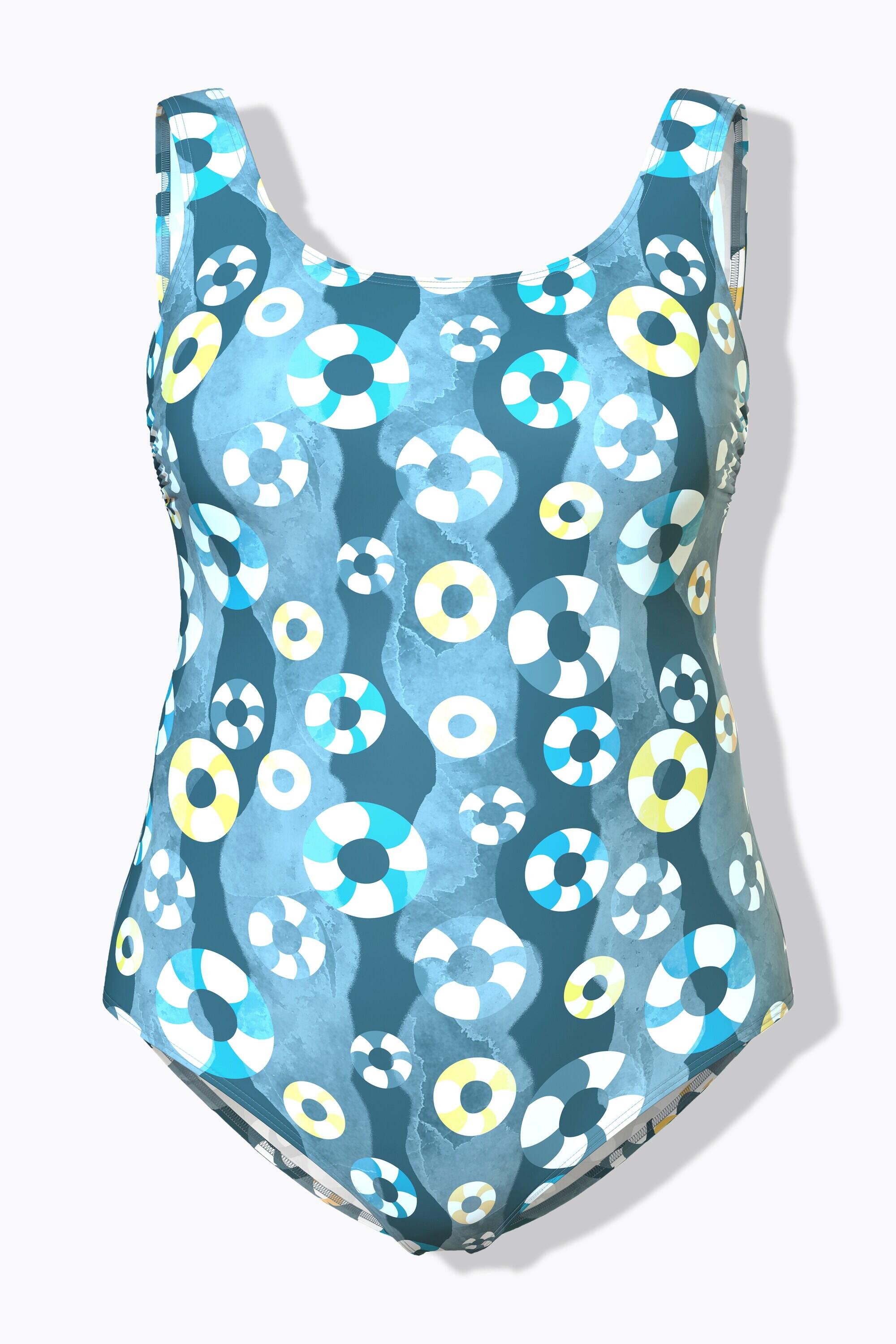 Femme Maillot de bain sans bonnets souples. Décolleté rond. Motif bouées 6/7