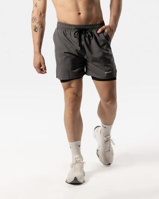2-in-1-Shorts für Männer - Fitness Cardio oder Running - Carbon Grau