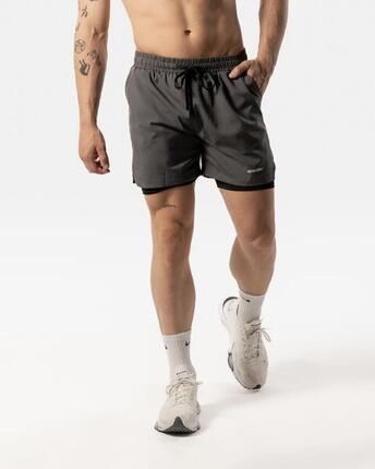 Short 2 en 1 pour hommes - Fitness Cardio ou Running - Rouge foncé/noir