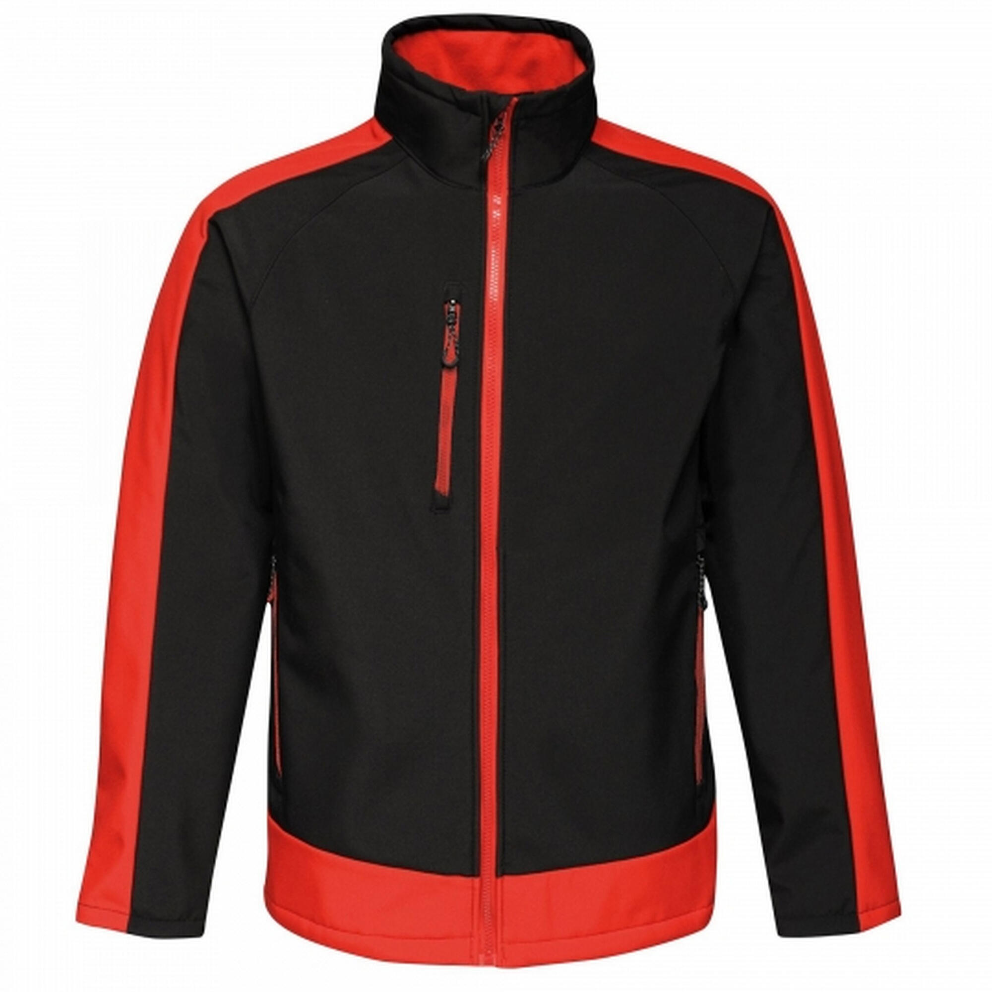 Mens Contrast 3 Layer Softshell Full Zip Jacket (Jet Black/Orient Red) 1/5