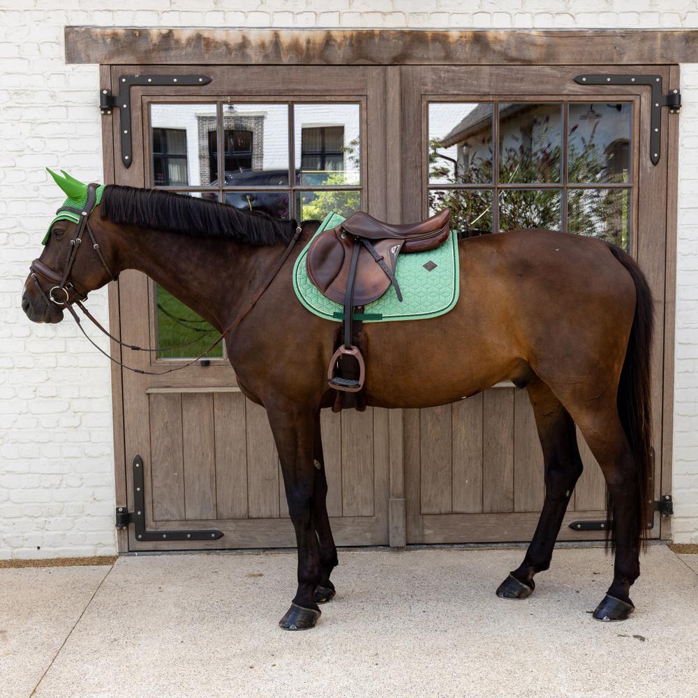 Tapis de selle velours chess printing green jumping pony 3/5
